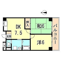 澤村マンション 6階2DKの間取り