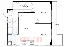 メトロハイツ花くま 4階2DKの間取り