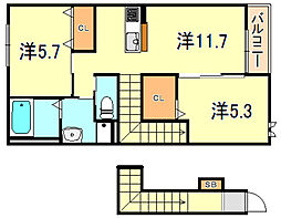 ザ・フォレスタ 2階2LDKの間取り