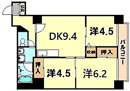 三宮パークハイム 2階3DKの間取り