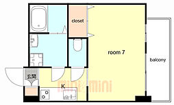 フォーリアライズ昭和南通II 6階1Kの間取り