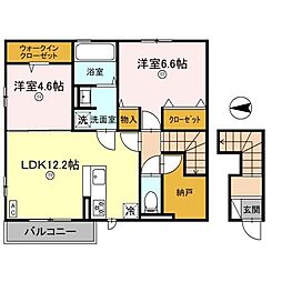 プリムローズヴィラ 2階2LDKの間取り