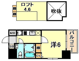 エステムコート神戸県庁前IVグランディオ 2階1Kの間取り