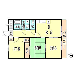 グリーンエイトIII 1階3DKの間取り