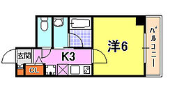 クオーレ三宮　弐番館 8階1Kの間取り