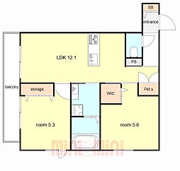 LA VITA摂津本山 2LDKの間取図画像