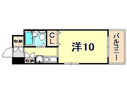 ヒルズコート海岸通 1Kの間取図画像