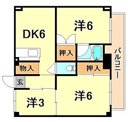 ビレッジハウス東二見1号棟 3DKの間取図画像