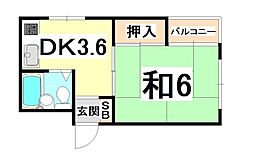 エメラルド尾浜パート1 1DKの間取図画像