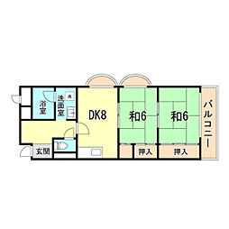 惣町サンハイツ1号棟 2DKの間取図画像