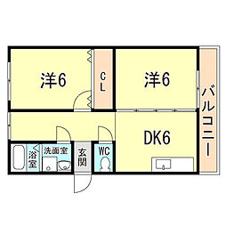 ユメノサニーハイツ 2DKの間取図画像