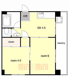 嶋田パールハイツ 2DKの間取図画像