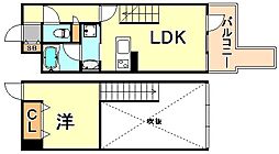 プレジール三ノ宮3 1LDKの間取図画像