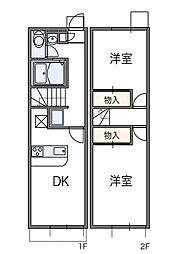 レオパレスラダックC 2DKの間取図画像