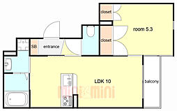 芦屋原通レジデンス 1LDKの間取図画像