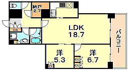 アーバンライフ神戸三宮ザ・タワー 2LDKの間取図画像