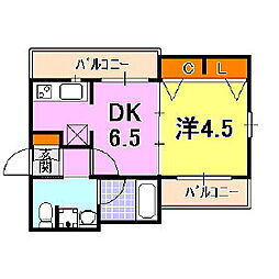ワコーレヴィータ月見山 1DKの間取図画像