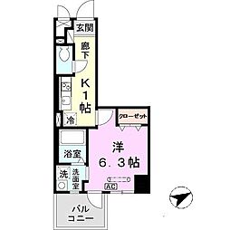 プリマベーラ神戸 1Kの間取図画像