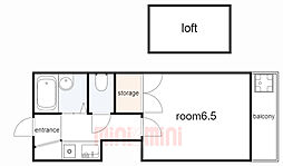 上祇園ヒルズ 1Kの間取図画像