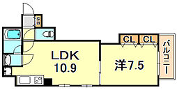 アミーグランコート三宮 1LDKの間取図画像