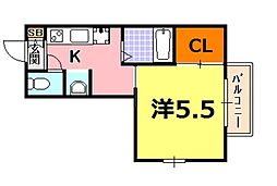 ラ・ピエール 1Kの間取図画像