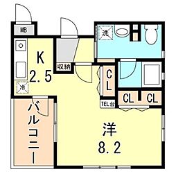 ワコーレヴィータ月見山 1Kの間取図画像