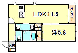 リバージュブンベエ 1LDKの間取図画像