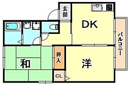 メゾン西山A棟 2DKの間取図画像