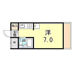 プチドール北野 ワンルームの間取図画像