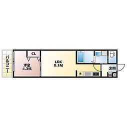 ALEGRIA高速長田 1LDKの間取図画像