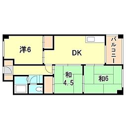 夢野ハイタウン1号館 3DKの間取図画像