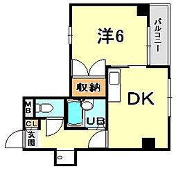 ハーバーウエスト神戸 1DKの間取図画像