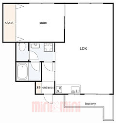 甲南サンシティー三宮 1LDKの間取図画像