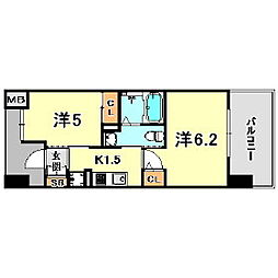 エステムプラザ神戸西Vミラージュ 2Kの間取図画像