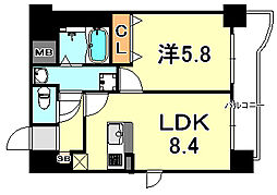 PARCIO三宮フラワーロード 1LDKの間取図画像