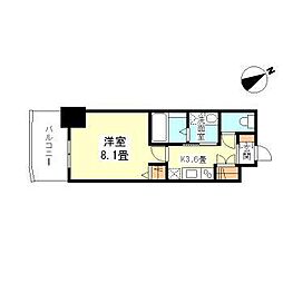 デコール神戸2 1Kの間取図画像