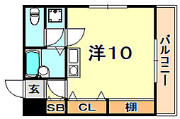 ハイツ如月 ワンルームの間取図画像