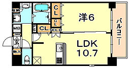 プレサンス三宮ルミネス 1LDKの間取図画像