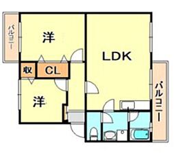 白川台藤ハイツ 2LDKの間取図画像