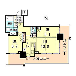 ベイシティタワーズ神戸WEST 2LDKの間取図画像