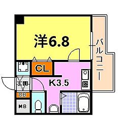 スワンズ神戸三宮イースト 1Kの間取図画像