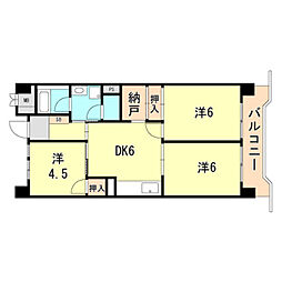 ビレッジハウス港島タワー 3DKの間取図画像