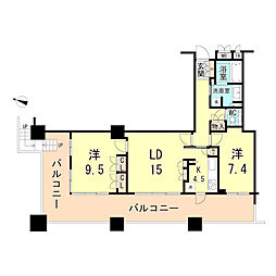 トア山手ザ・神戸タワー 2LDKの間取図画像