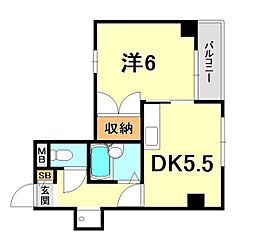 ハーバーウエスト神戸 1DKの間取図画像