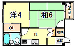 パル東須磨 2Kの間取図画像