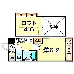エステムコート三宮EASTポルトマーレ 1Kの間取図画像