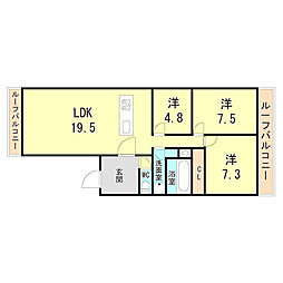 M.G.I.TMINATOGAWABLD 3LDKの間取図画像