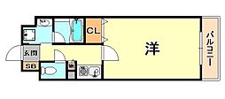 アミーグランコート三宮 1Kの間取図画像