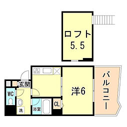 OceanView湊町 1Kの間取図画像