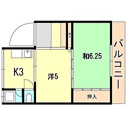 ロイヤルハイツ 2DKの間取図画像